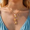 Ocean Pendant Necklace, Waterproof 18K Gold Plated Stainless Steel Non Tarnish, Trendy Boho Layered Marine Beach Jewelry