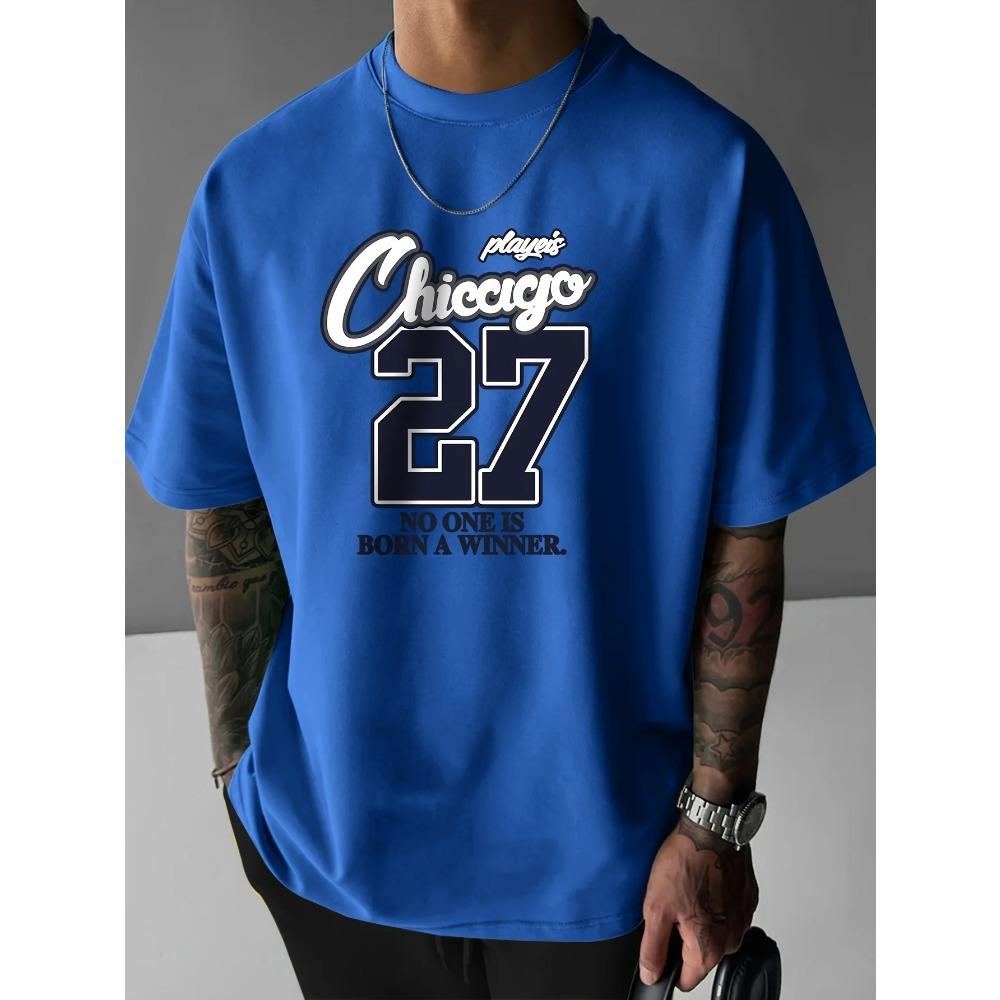 Print Men's Short Sleeve Round Collar Street Style T-shirt for Summer & Spring