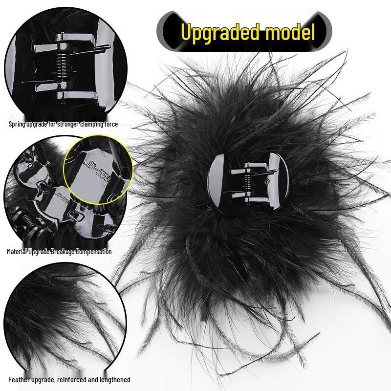 Fumede Women's Ostrich Feather Hair Claw Clip Set