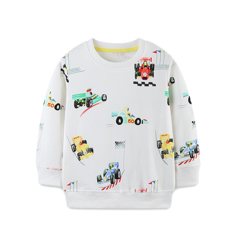 European and American Style Boys' Car Print Hoodie - Long Sleeve Cotton Pullover Sportswear