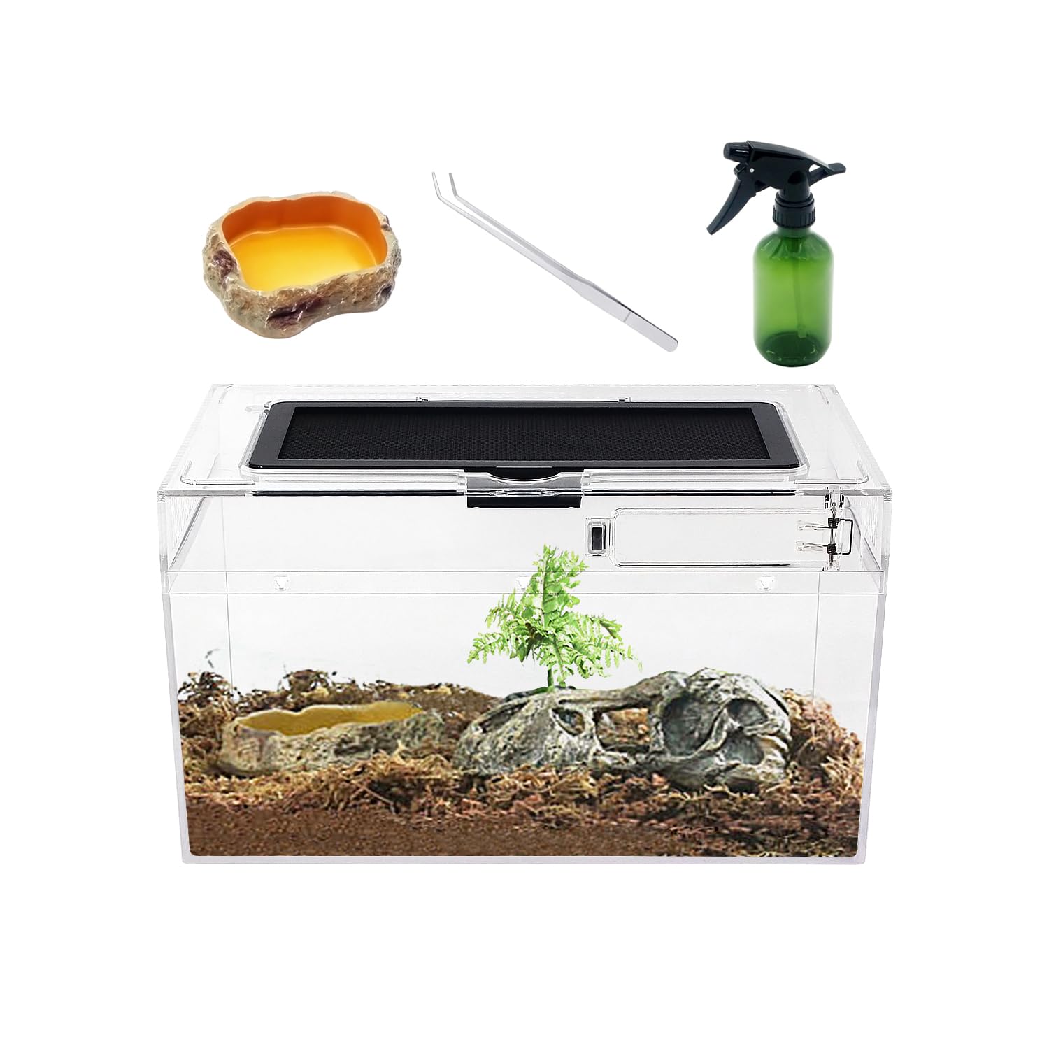 Reptile Growth Transparent Reptile Cage, Reptile Terrarium, Small Animal Cage, Turtle Tank, Amphibian Terrarium, 30*18*15cm, Suitable for Turtles, Spi