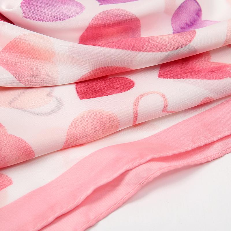 Cute Styles Girl Silk Scarf Luxury Women Hair Scarves Square Design Pink Heart Headscarf 70cm Summer Shawl Hijab Wrap Headband