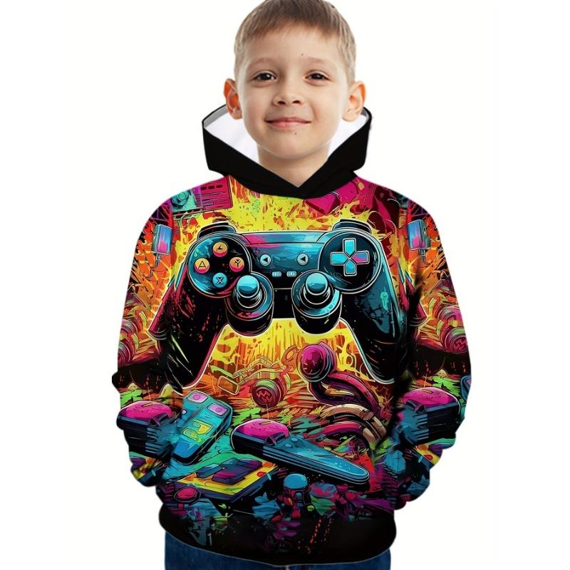 

Барвистий геймпад 3D-принт Повсякденні толстовки з довгими рукавами для хлопчиків Толстовка для хлопчиків на весну-осінь Дитячі толстовки з капюшоном Топи для активного відпочинку 160