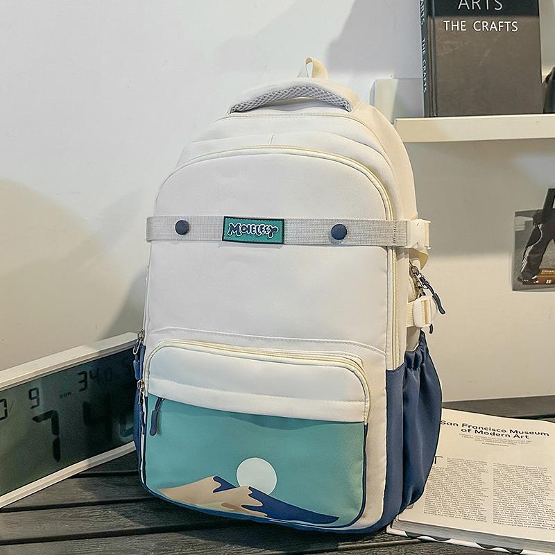 Student Schoolbag Women's Large Capacity Printed Colorblock Travel Backpack Men's Backpack