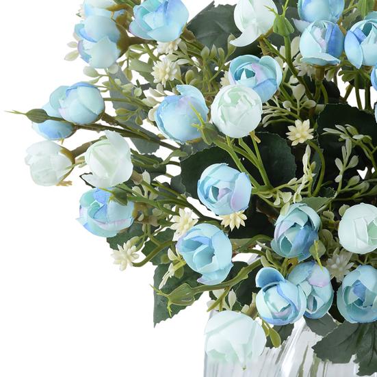 Artificial Flower with Green Leaves 15 Head Fake Silk Flower DIY Wedding Floral Arrangement Home Office Party Faux Bloom Decoration