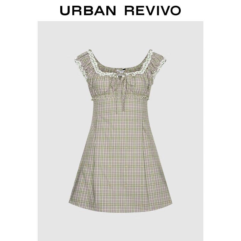 

Женское мини-платье UR в стиле ретро, зеленое в клетку, с кружевной отделкой XL