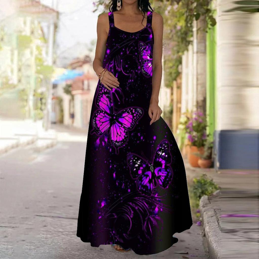 Women's Slip Dress Maxi Long Dress Butterfly Print Stitching Print Dress Spring & Summer Leisure Vacation