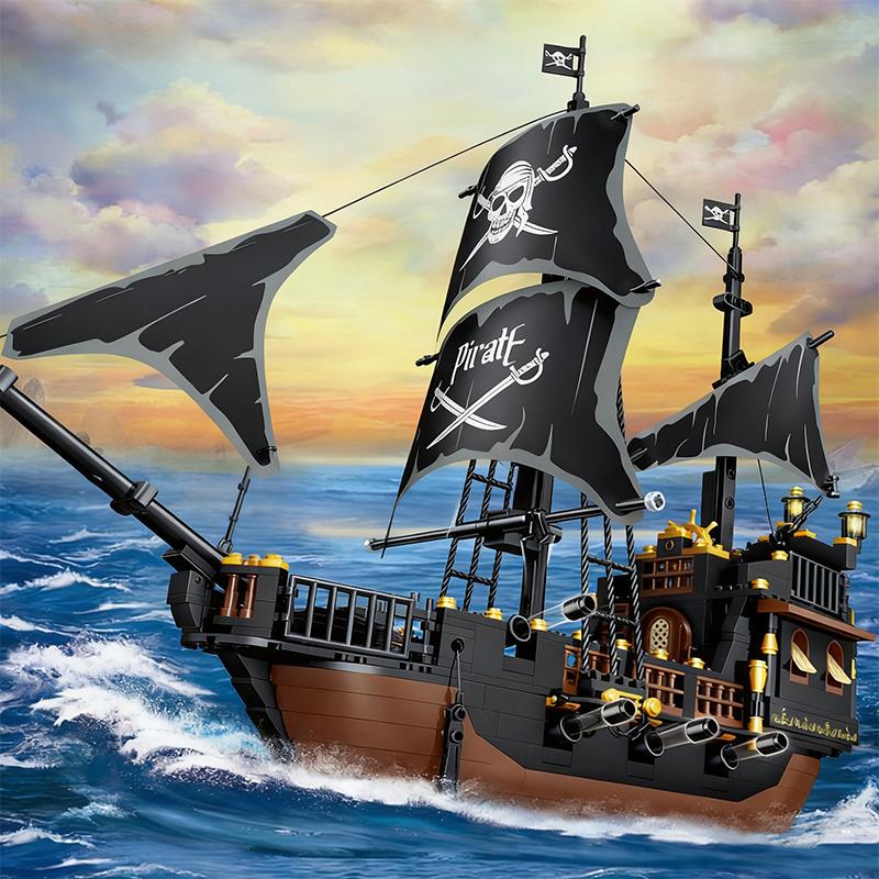 Klocki Gigantyczny Statek Piracki Średniowieczny Szkielet Statek Duchów Model Zabawki dla Dzieci Dekoracja Biurka Prezent Świąteczny