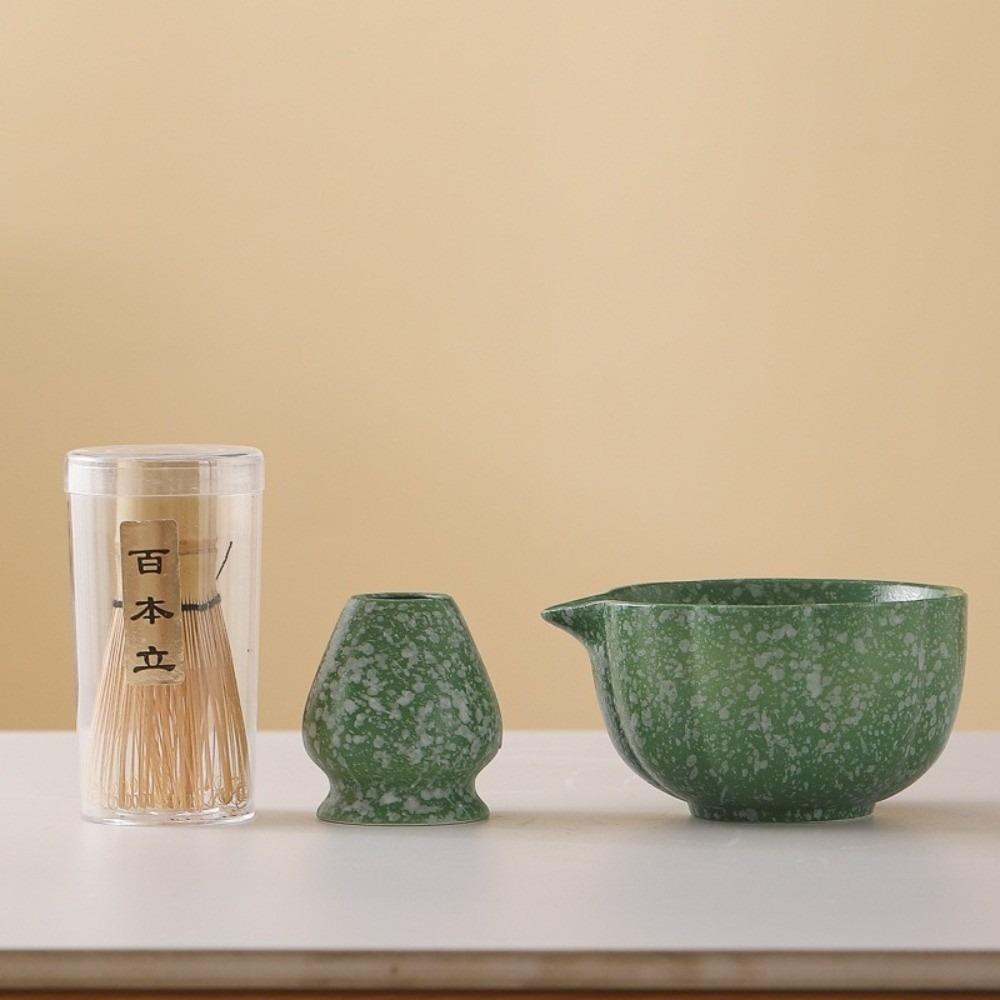 3Pcs/Set Match Bowl Matcha Whisk Set Tea-Making Tools Ceramic Chasen Stand  for Tea Lovers