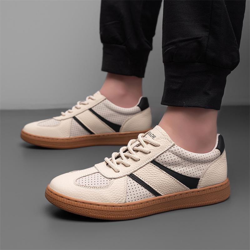 Neue Schuhe für Herren Echte Leder Freizeitschuhe Atmungsaktiv Mode Flach Skateboard-Schuhe Street Cool Sneaker
