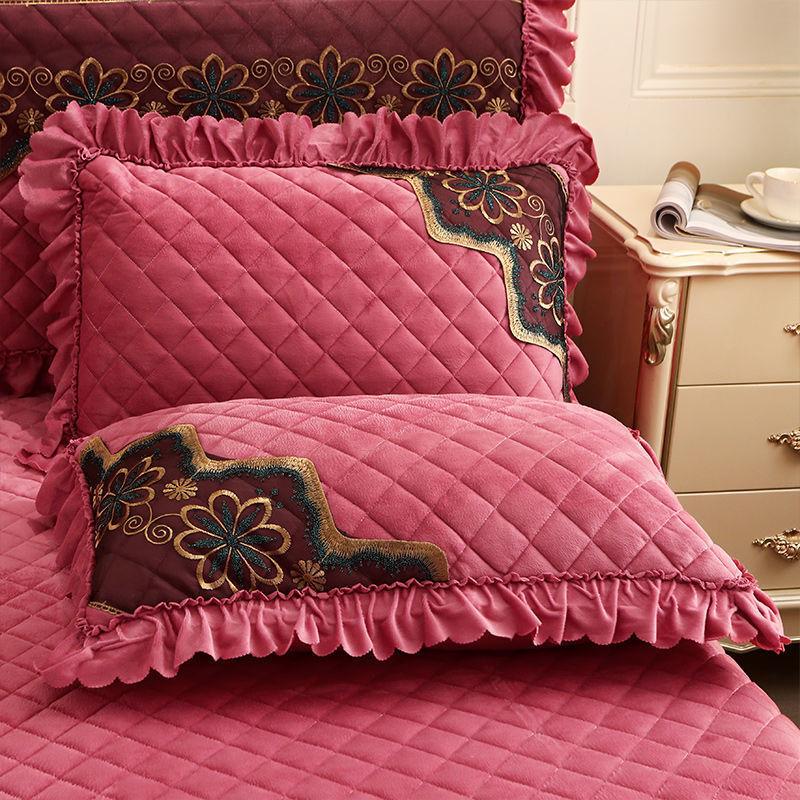 

2 шт., кружевная бархатная наволочка, чехол для кровати, прямоугольный декор, мягкая стеганая подушка, роскошная европейская зимняя теплая подушка 2PC 48*74CM