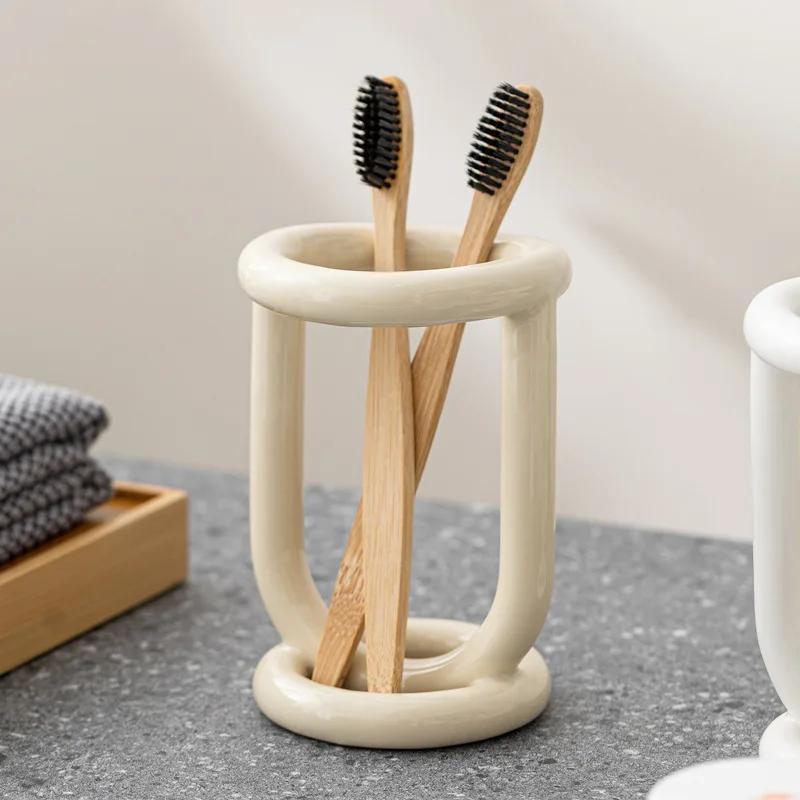 

Ceramic toothbrush holder, desktop storage, suitable for bathrooms, bedrooms, and living rooms