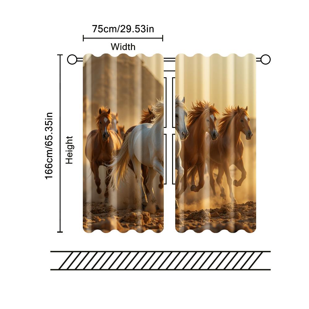 2 pcs, filtering curtains (excluding rods, non-movable, without batteries) Galloping Horses for use in bedrooms and living rooms
