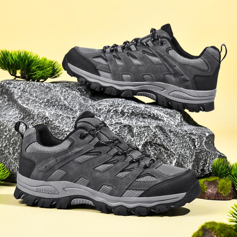 Men's Genuine Leather Lightweight Hiking & Walking Shoes, Low-Top Casual Outdoor Footwear