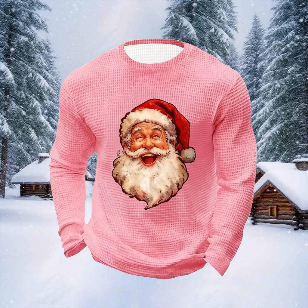 Men's Christmas Print Round Neck Long Sleeve Tops Men's Sports Large Size Casual Round Neck Tops
