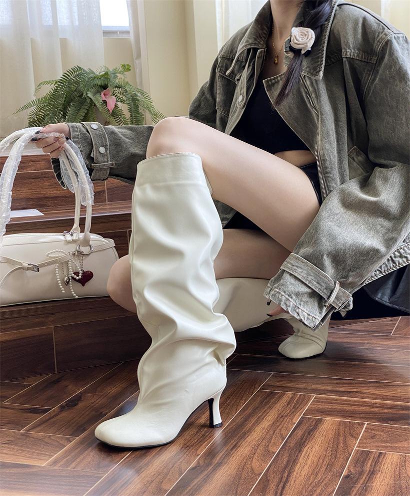 

2025 autumn and winter new fashion versatile pointed heel European and American fashion high-heeled boots 39 белый
