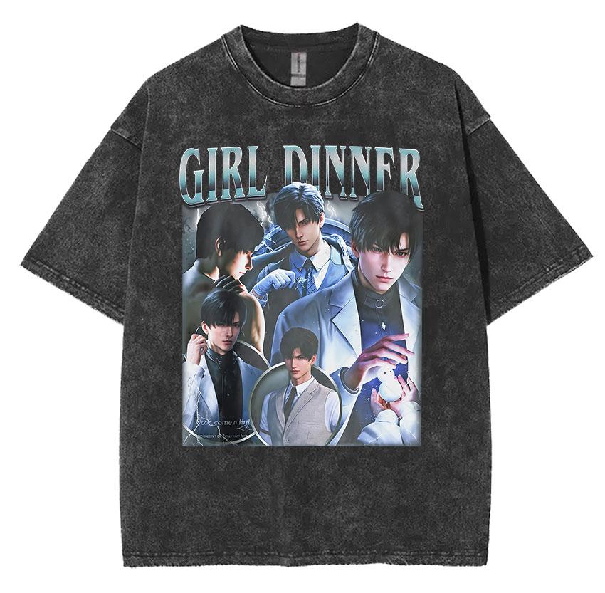 Funny Girl Dinner Caleb Graphic Tee Shirt Love and Deepspace Novelty Cotton T Shirts Fashion High Quality Vintage Washed T-Shirt