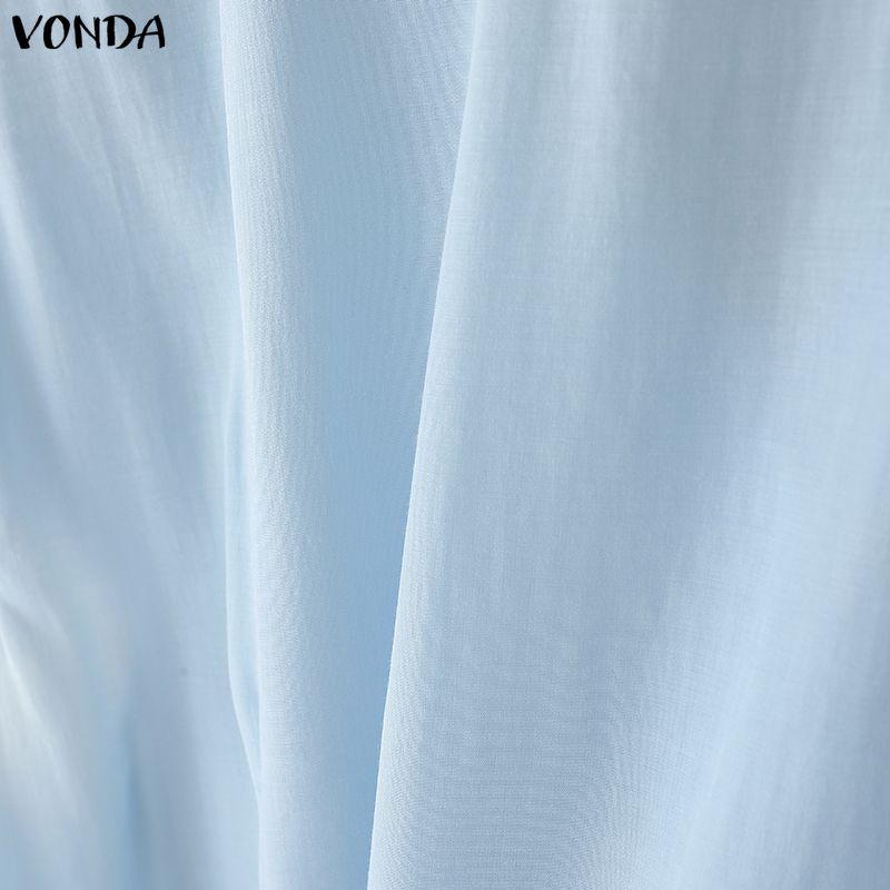 VONDA Summer Women Casual V-Neck Short Sleeve Ruffled Hem Slim T-shirts Tops