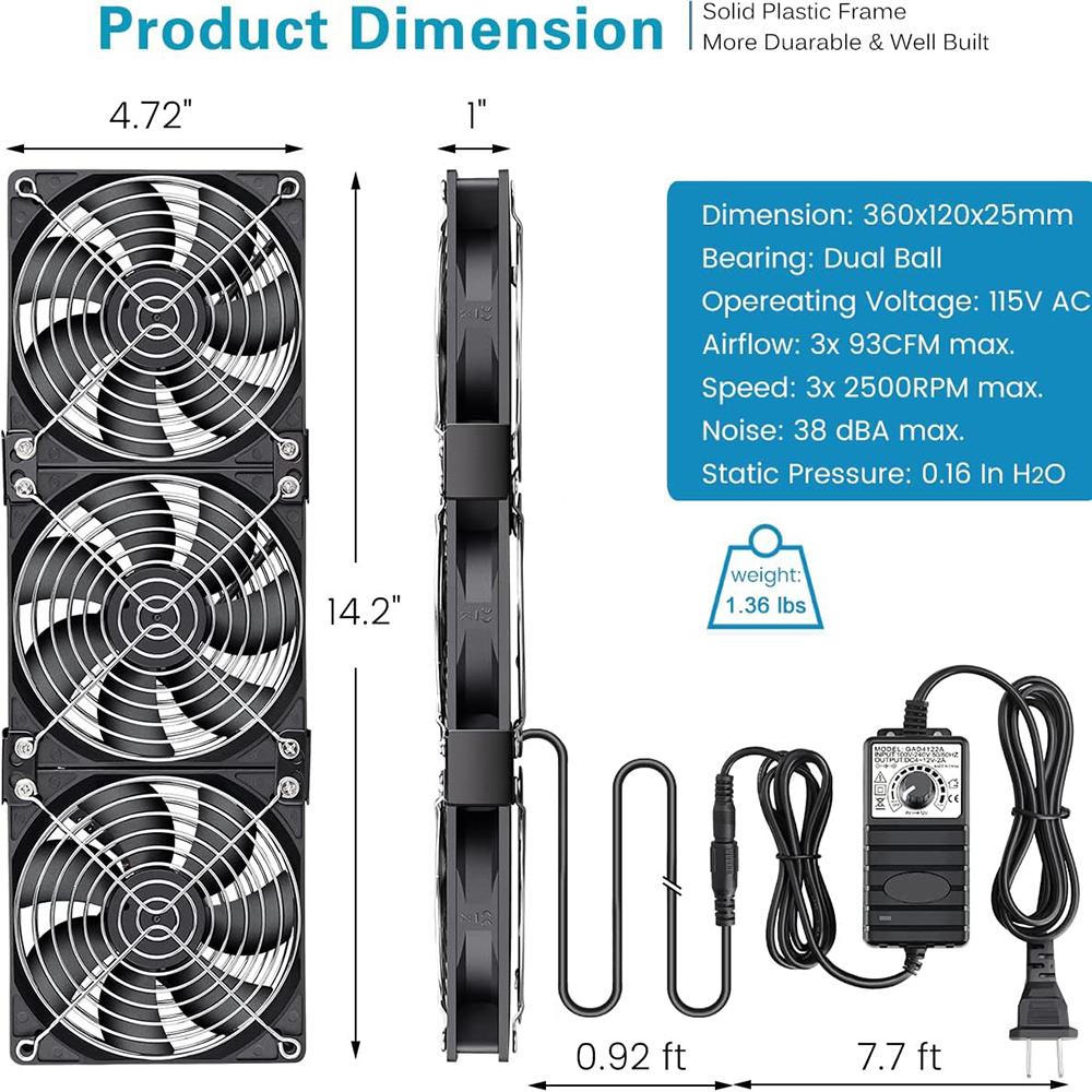 3000RPM Fan Cooling with Controller 120mm 12cm 12V 220V Btc Machine Chassis Workstation Cabinet Radiator Server Fan for GPU VGA