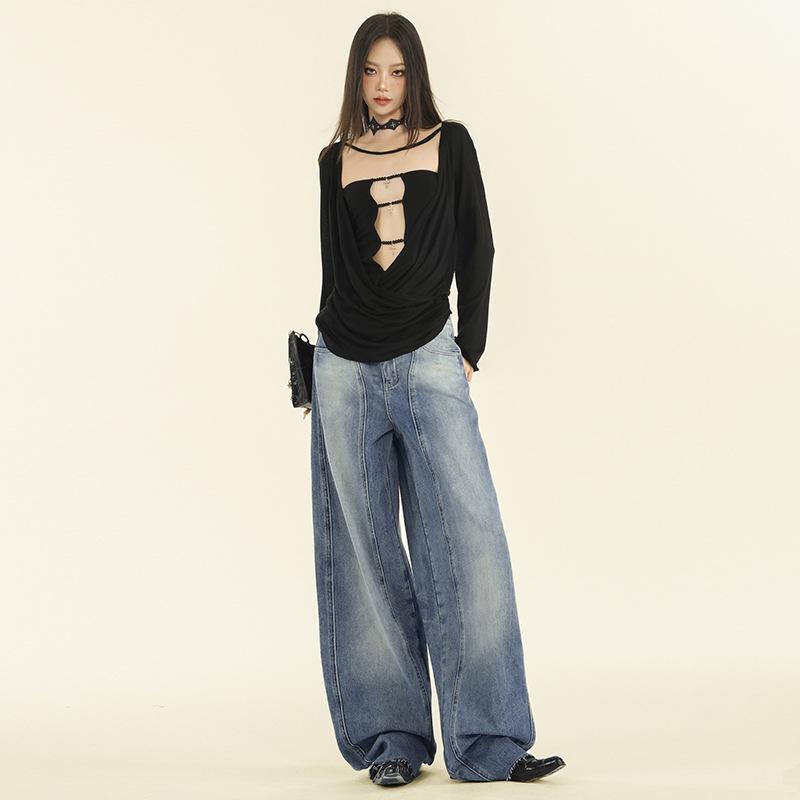 Women's American Street Style High-Waist Wide-Leg Jeans - Fall/Winter 2024 Collection - Straight, Loose, Slim Fit, Mopping Style