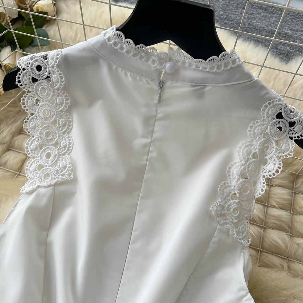 Summer Women Elegant Sleeveless Hollow Out Embroidery Lace Patchwork Long Maxi Slim Party Dresses