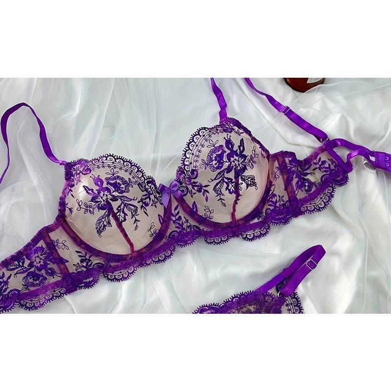 Lady Summer Thin Cutout Flower Embroidery Sexy Lace Big Chest Shows Small Breathable Underwear