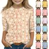 Μπλούζες με στάμπα για κορίτσια εφηβικής ηλικίας Μπλουζάκια με στρογγυλή λαιμόκοψη και μανίκια 3/4 Μοντέρνα τοπ Μπλουζάκια για σύνολο