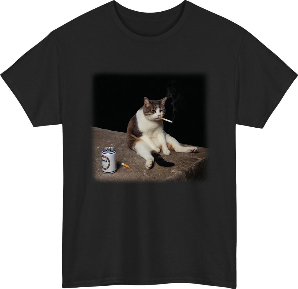 Funny Smoking Cat TShirt Cool Lazy Cat Graphic Tee Humorous Animal Meme Shirt