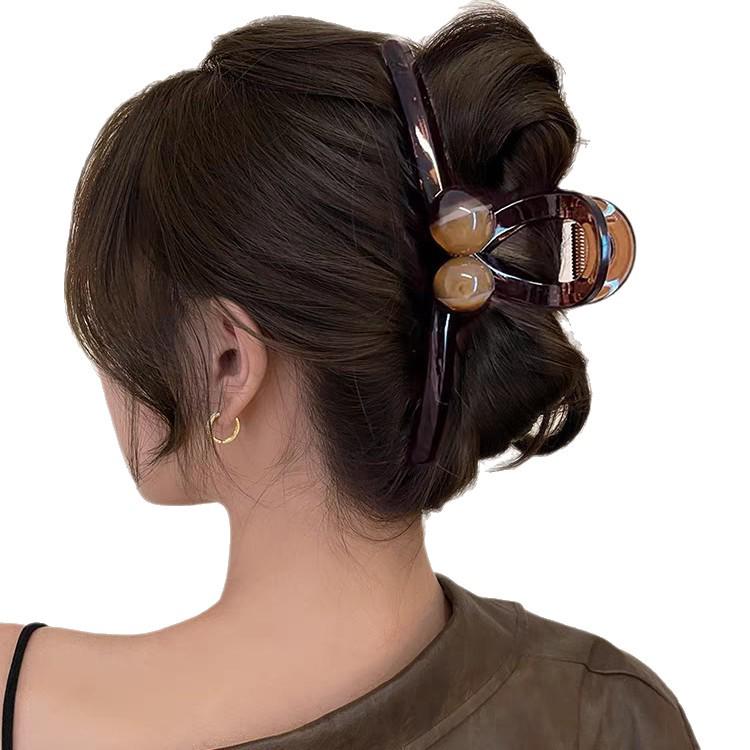 Špičková spona do vlasů Kávová perla 2025 pro ženy - Velkoobjemová žraločí spona do vlasů