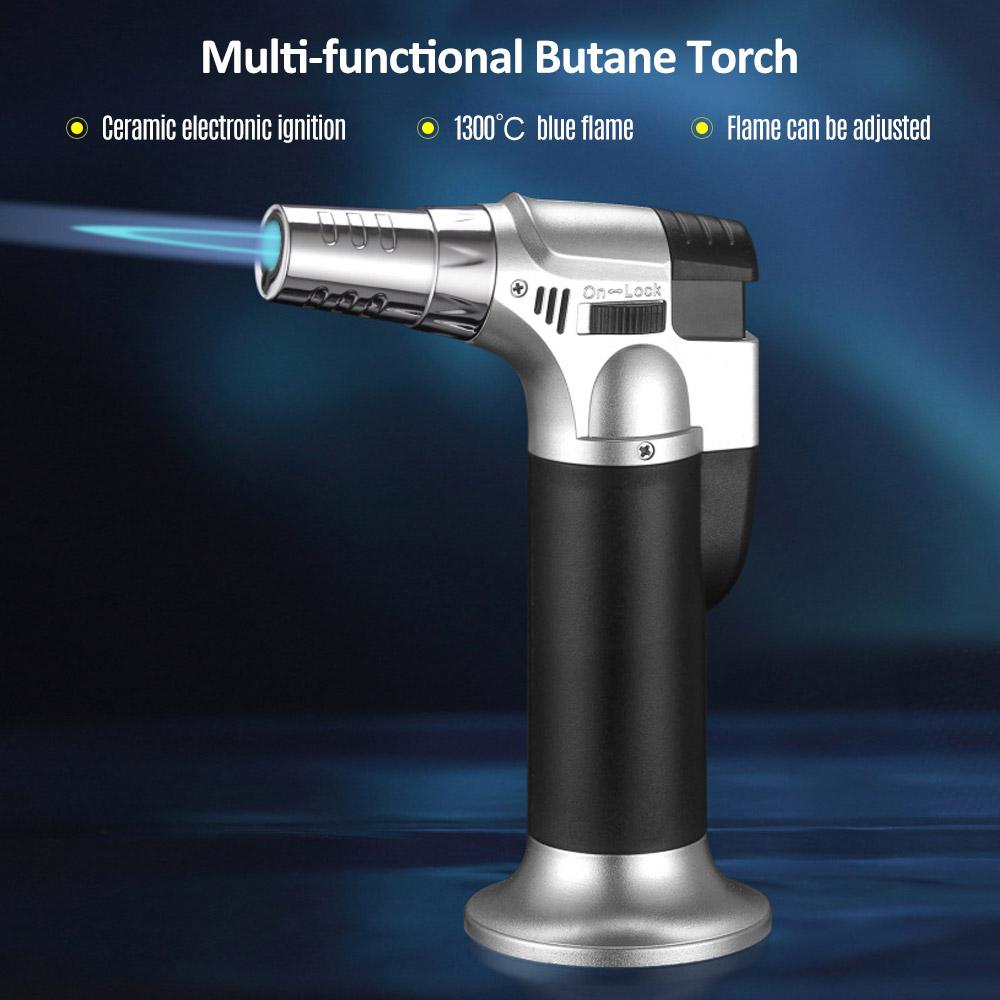 Butane Flamethrower Flame Multipurpose Industrial Flamethrower Welding Refillable Kitchen Flamethrower Lighter Mental Silver