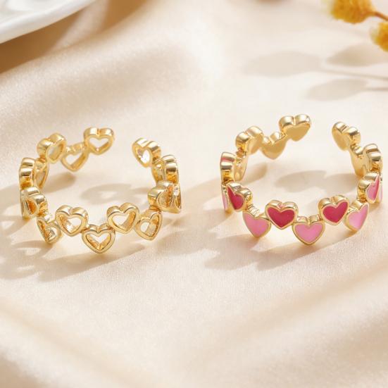 Women Ring Opening Adjustable Lightweight Finger Ring Golden Plated Hollow Heart Design Finger Band Jewelry Gift
