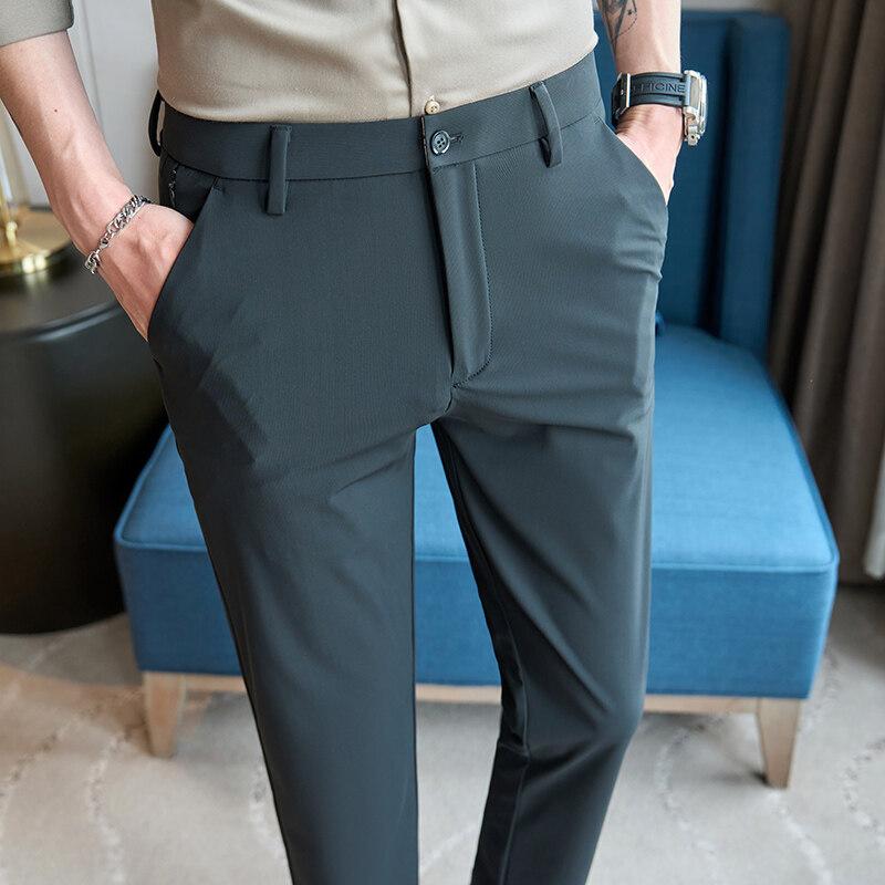 New Plus Size Fat Brother Skinny Casual Pants Ice Silk High Elastic Quick Drying Business Casual Pants