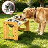 Wooden Elevated Dog Cat Feeder Stand Adjustable Raised Double Stainless Steel Bowls 15°Tilt Anti Slip Pet Food Water Bowl