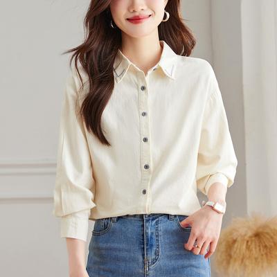 Combed Cotton Shirt for Women Long-sleeved Spring and Autumn Tops Simple and Exquisite Pure Cotton Commuting Women's Shirt