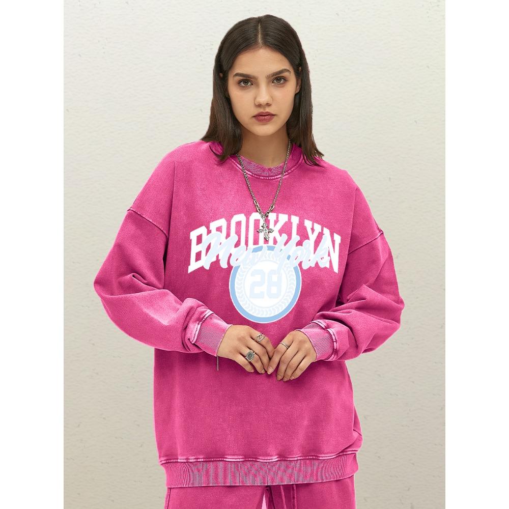 Brooklyn New York Art Letter Number 28 Printed Women Washed Sweatshirts Autumn Pullover Loose Cotton Sportswear