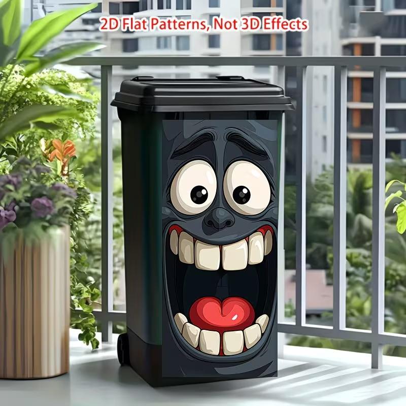 Big Mouth Cartoon Face 2D Flat Trash Can Sticker Removable Waterproof Wall Decal for Kids Playroom Home Decor