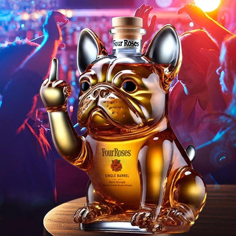 Vtipná láhev na víno buldok se vztyčeným prostředníčkem - Karafa na whisky pro žerty, bar, kancelář a domácí dekoraci
