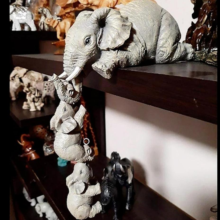 3 Stück/Set Niedlicher Elefant Umarmung Babypuppe Harz Handwerk Dekoration Heimdekor Geschenk Dekorative Figuren Miniaturen Zubehör