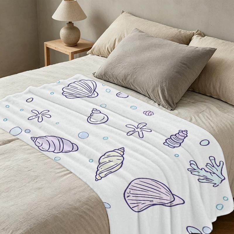 Lightweight Flannel Throw Blanket | Ocean Themed, Shell & Starfish Design - Soft Warm Cozy for Home Decor, Leisure, Christmas & Halloween