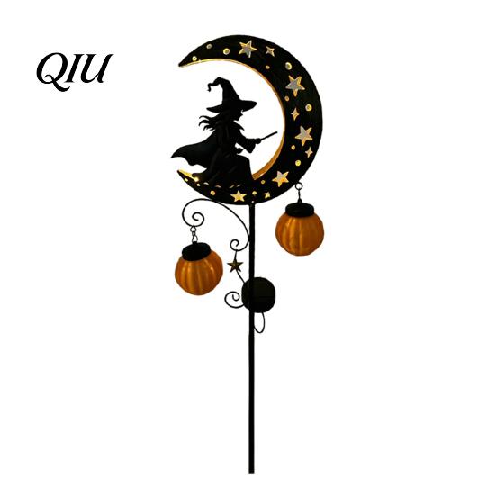 Automatic Light for Walkway Solar Halloween Witch Pumpkin Moon Garden Stake Light, Waterproof on Crescent Pathway Lights with Lantern, Outdoor