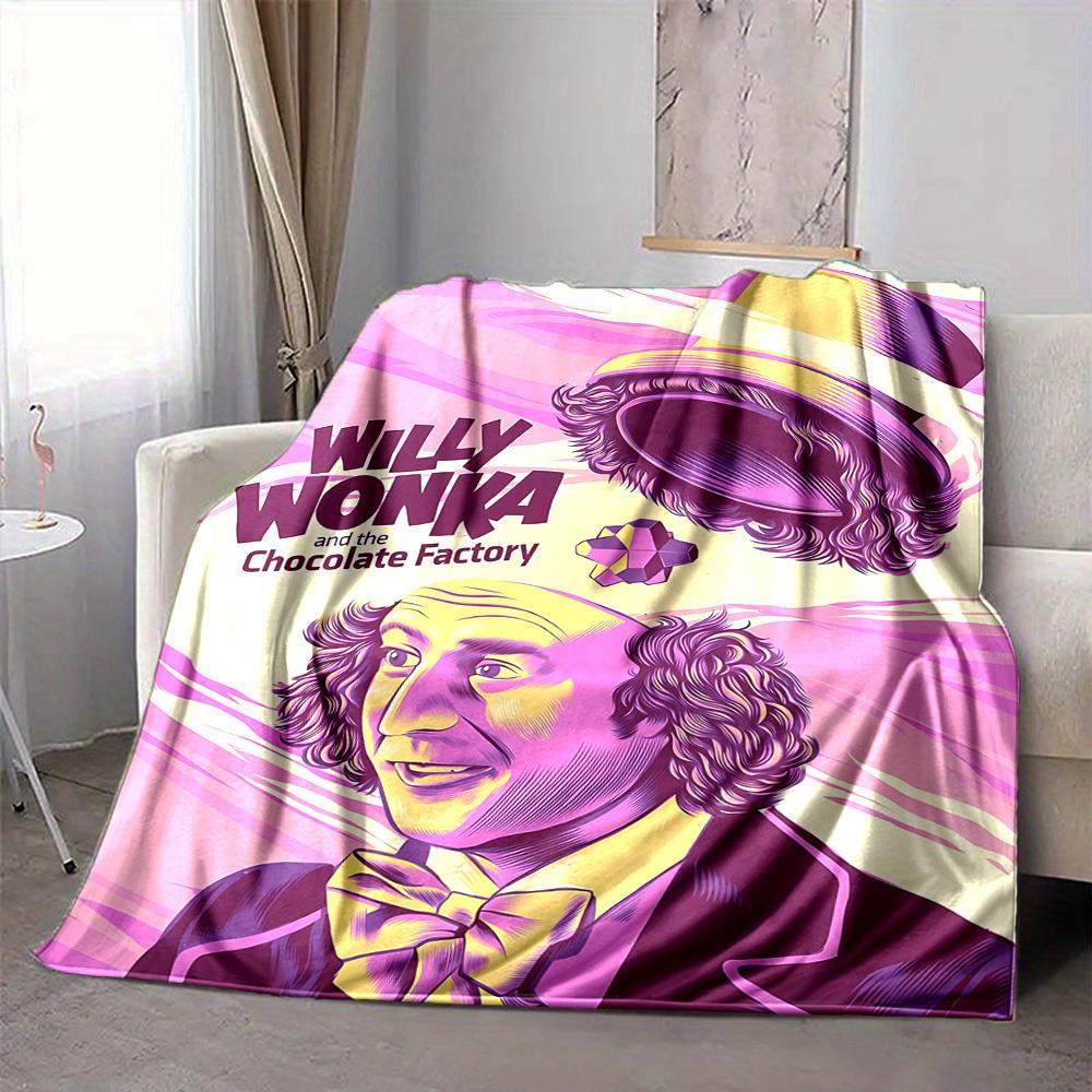 1pc Willy Wonka, Chocolate Factory Blanket Lightweight Flannel Throw For Sofa, Bed, Travel, Camping, Livingroom, Office, Couch, Chair, And Bed