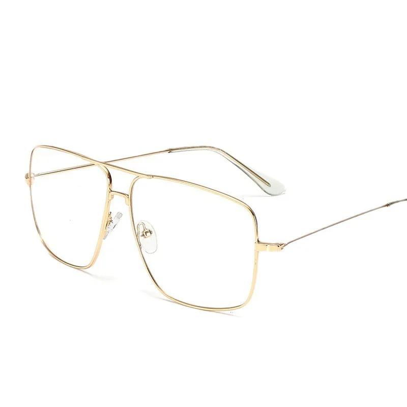 Fashion Square Frame Vintage Eyeglasses Women Oversized Metal Glasses Frame Anti Blue Light Glasses Gold Optical Spectacle