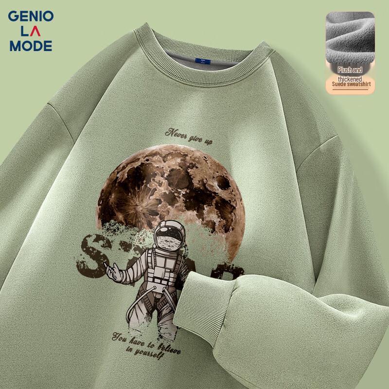 GENIOLAMODE Herren Schwergewicht Fleece Wildlederartiges Sweatshirt