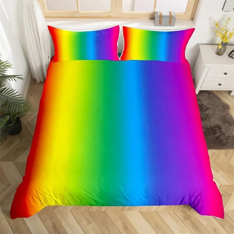 Rainbow Gradient Duvet Cover Set Queen Size Rainbow for Kids Girls Cute Style Bedding Set Polyester Single King Twin Quilt Cover