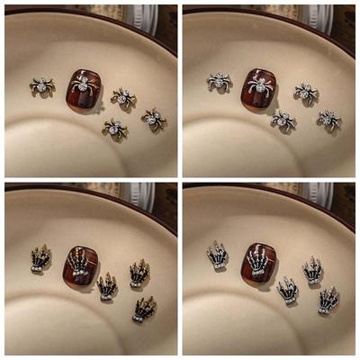 5Pcs/set Nail Supplies Halloween Spider Nail Decorations Halloween Nail Art Charms Halloween Metal Nail Accessories