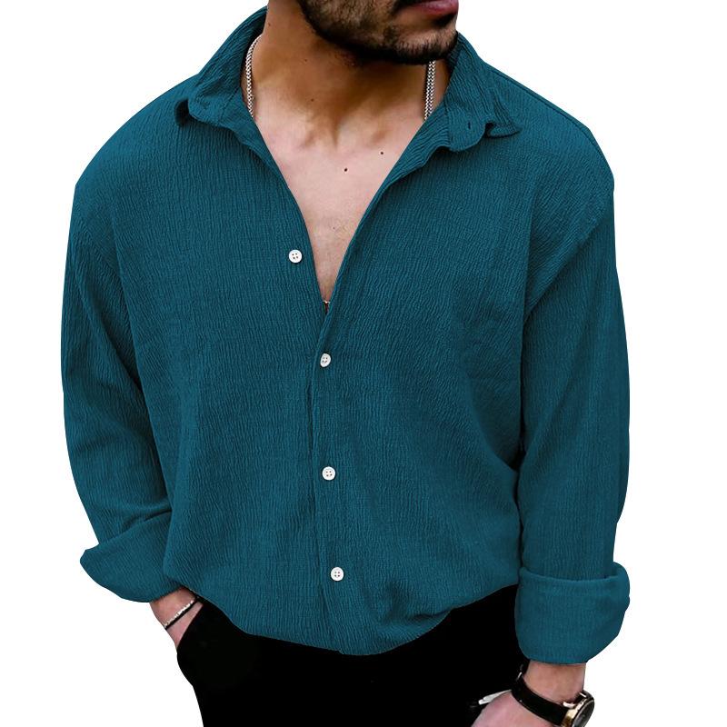 Spring and Autumn New Men's Long-sleeved Shirt Solid Color Casual Lapel Shirt Men
