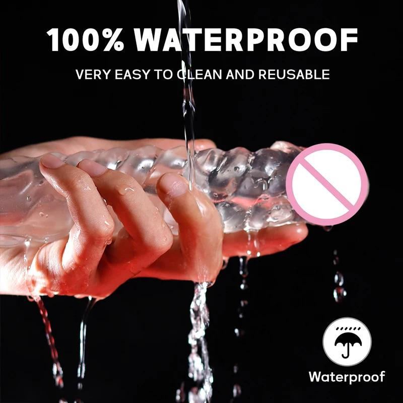 Penis Sleeve Vibrating Cock Ring, Male Vibrator Reusable 3" Penis Extender Enlarger with Penis Ring Vibrator, Realistic Cock