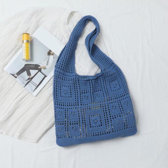 Women Shoulder Bag Wide Straps Large Capacity Solid Color Handbag Commuting Style Decorative Knitting Shoulder Bag