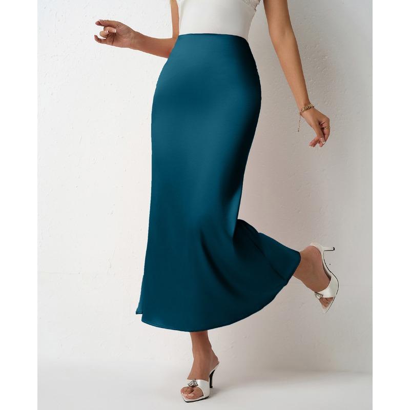 Women's Spring Summer Slim-fit Satin Skirt Mid-length Fish Tail Skirt