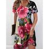 Large Size Women's Summer Casual Dress, Short Sleeved V-neck Floral Print Dress
